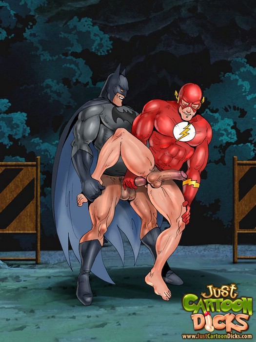 abs, anal, anal penetration, anal sex, balls, bara, barefoot, batman, batman (bruce wayne), batman (series), bottomless, bruce wayne, cheating husband, dc, dc comics, erection, feet, forest background, gay, holding penis, human, justcartoondicks.com, justice league, large balls, leg lift, legs held open, male, male only, multiple boys, multiple males, multiple penises, outside, pecs, penis, penis size difference, pleasure face, tagme, the flash, the flash (series), yaoi
