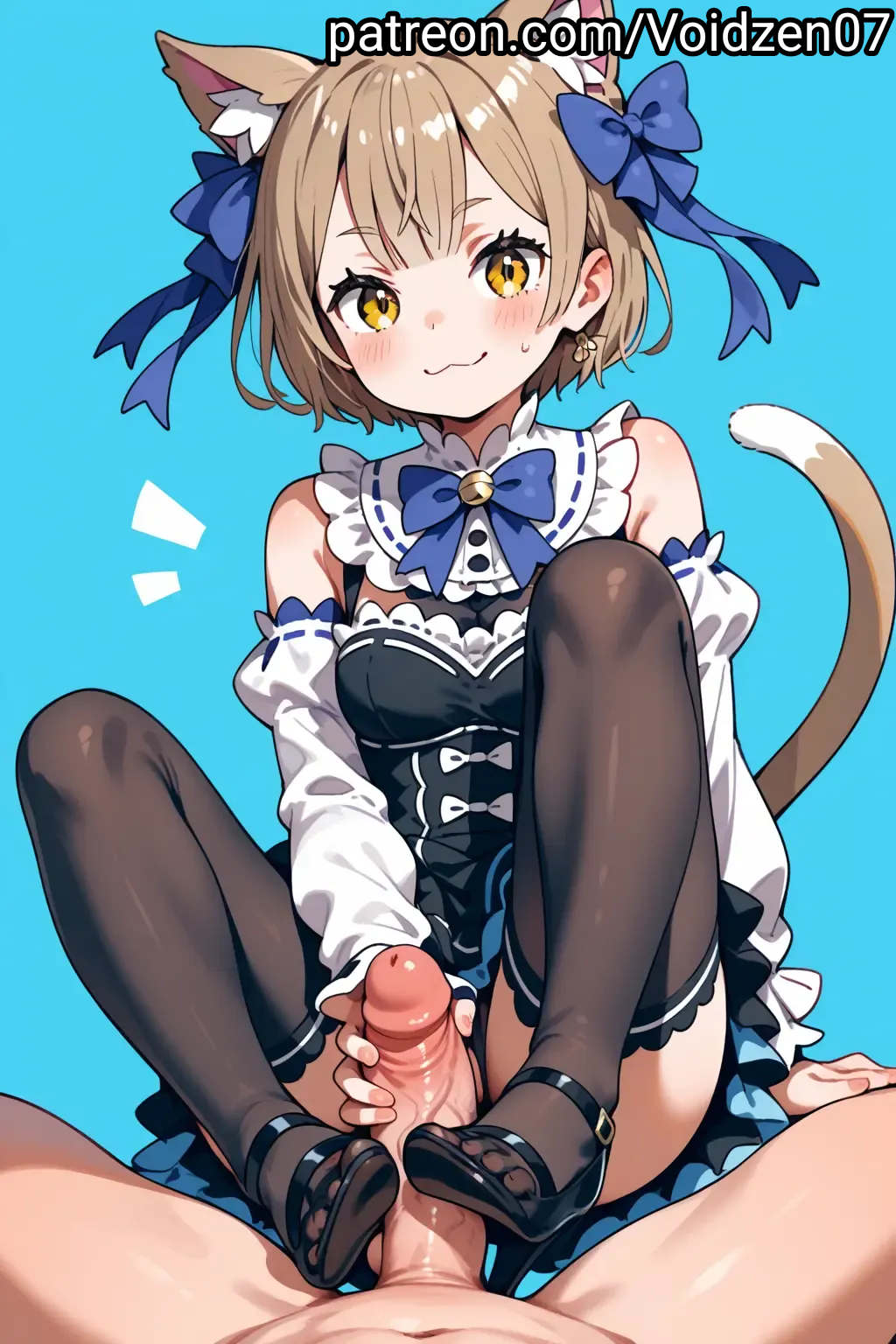 ai_generated ass big_ass big_butt blue_background clothing felix_argyle foot_fetish foot_play footjob footwear looking_at_viewer maid maid_uniform miniskirt thick_thighs tights voidzen