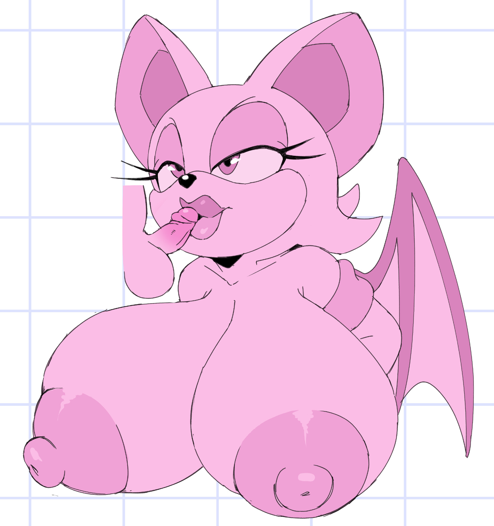 balls, bat ears, big areola, big breasts, big lips, big nipples, breasts, elbow gloves, erection, female, furry, huge breasts, junktail, kissing penis, male, penis, pink body, rouge the bat, sega, small penis, small penis adoration, sonic (series), sonic the hedgehog (series), thick lips, topless female, wings