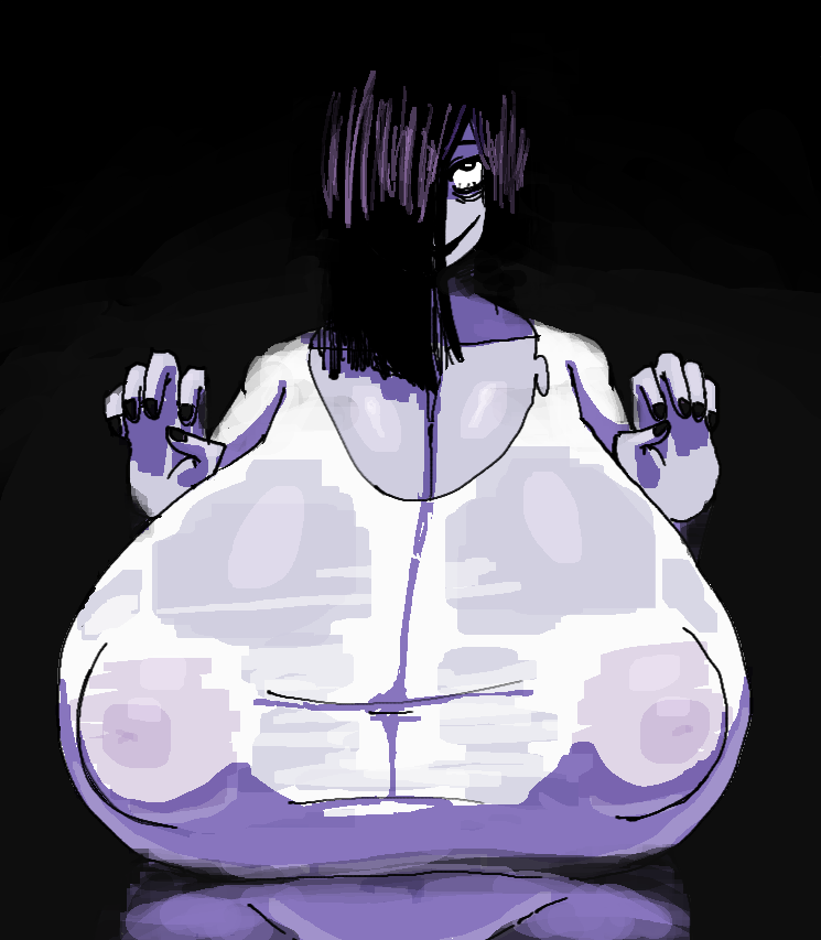 1female 1girls dark_hair enormous_breasts female female_focus female_only huge_areola interracial large_breasts lewdicrousart looking_at_viewer massive_breasts nipple_bulge nipple_outline nipples nipples_visible_through_clothing purple_nipples sadako_yamamura