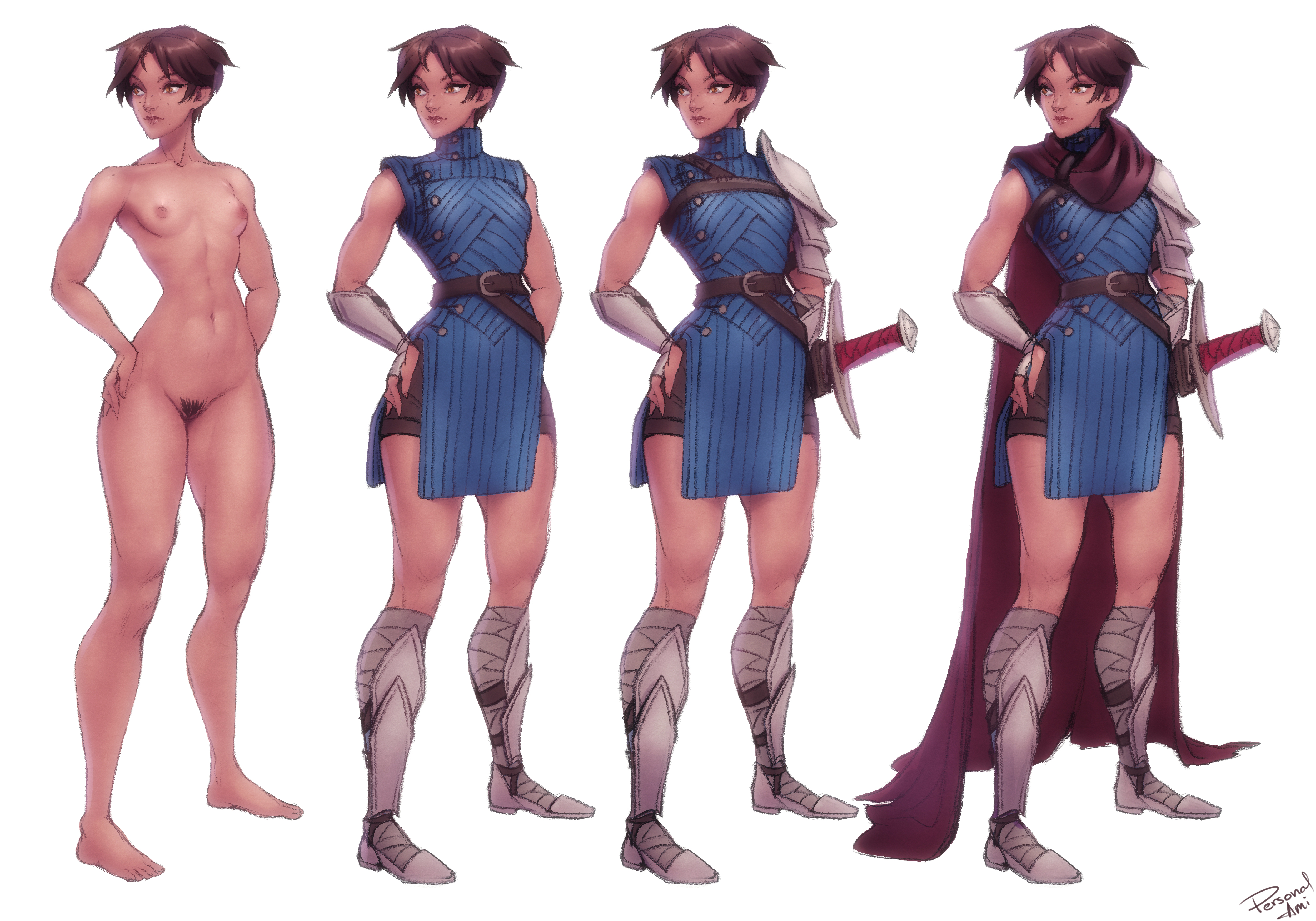 1girls, character sheet, clothed female, female, female only, human (warcraft), nude, nude female, personalami, pubic hair, tadeia (warcraft), tagme, tomboy, very short hair, world of warcraft