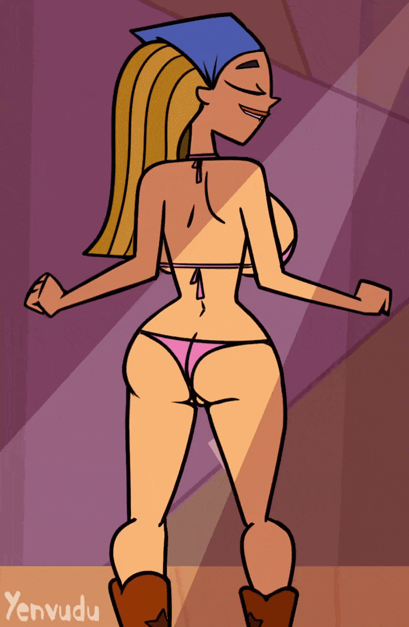 2d, 2d animation, animated, ass, backboob, big breasts, bikini, blonde hair, boots, breasts, bubble butt, busty, butt crack, cowboy boots, dancing, female, female focus, female only, hourglass figure, large breasts, light skin, light-skinned female, lindsay (tdi), long hair, rear view, shaking, shaking ass, total drama island, wide hips, yenvudu
