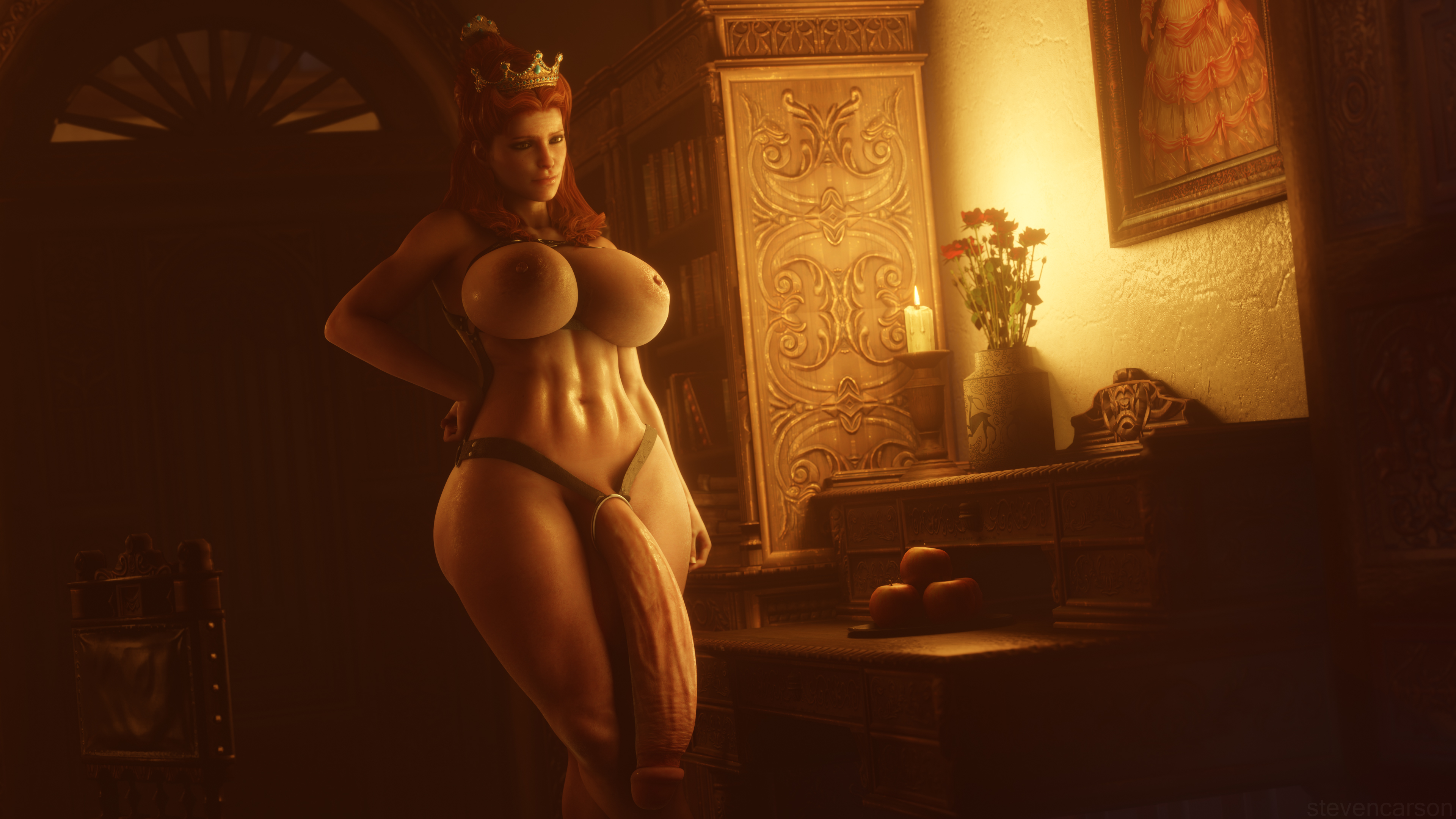 1futa, 3d, 4k, absurdres, anna henrietta, big breasts, breasts, casual nudity, futa only, futanari, highres, huge cock, intersex, large breasts, mostly nude, nude, nude futa, penis, solo, stevencarson, the witcher (series), the witcher 3: wild hunt