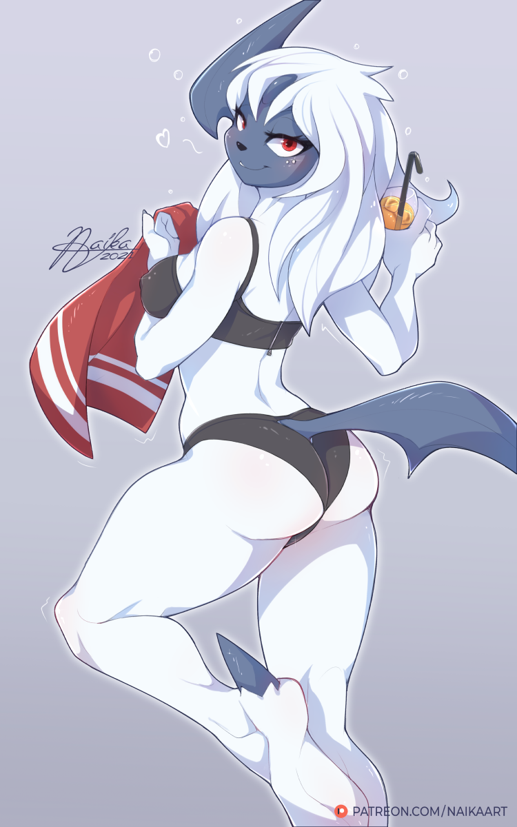 2021 absol ass big_ass big_breasts bikini blush female furry looking_at_viewer looking_back naika nintendo pokémon_(species) pokemon pokemon_(species) sideboob tagme tagme_(artist) thick_thighs thighs