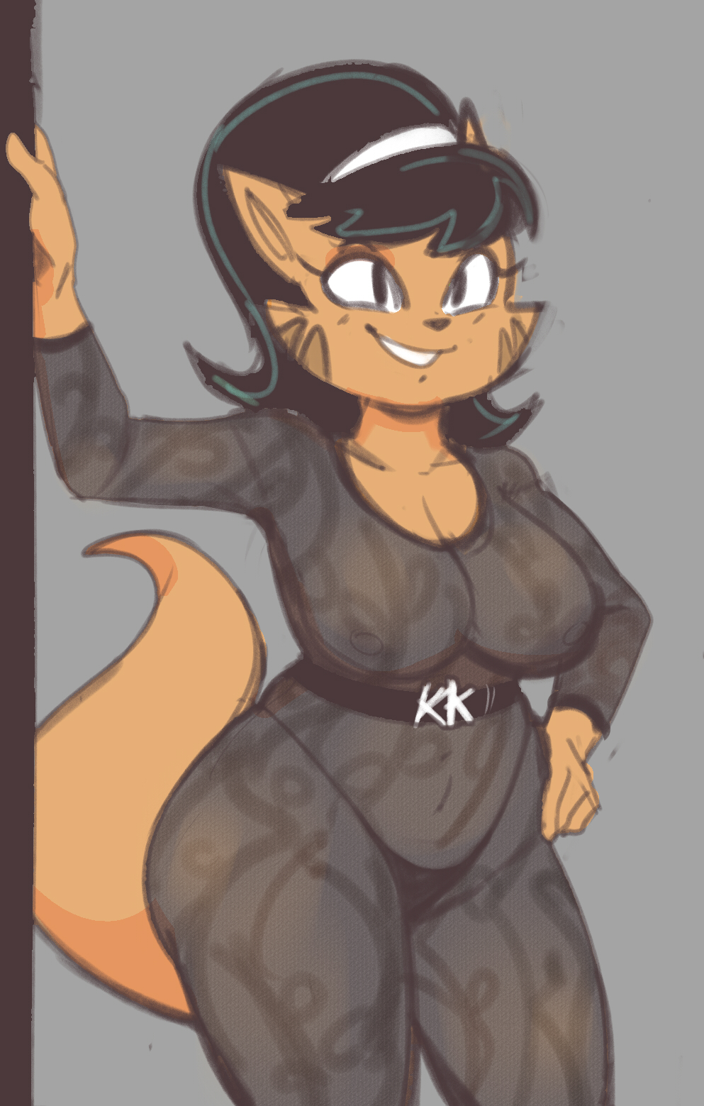2021, accessory, anthro, ass, big ass, big breasts, big butt, black hair, bodysuit, breasts, brown body, brown fur, clothing, colored, dbaru, domestic cat, felid, feline, felis, female, fur, hair, hand on hip, headband, hi res, mammal, milf, mrs. katswell, nickelodeon, nipple outline, seductive, simple background, skinsuit, smile, solo, t.u.f.f. puppy, thong, tight clothing, underwear, wide hips
