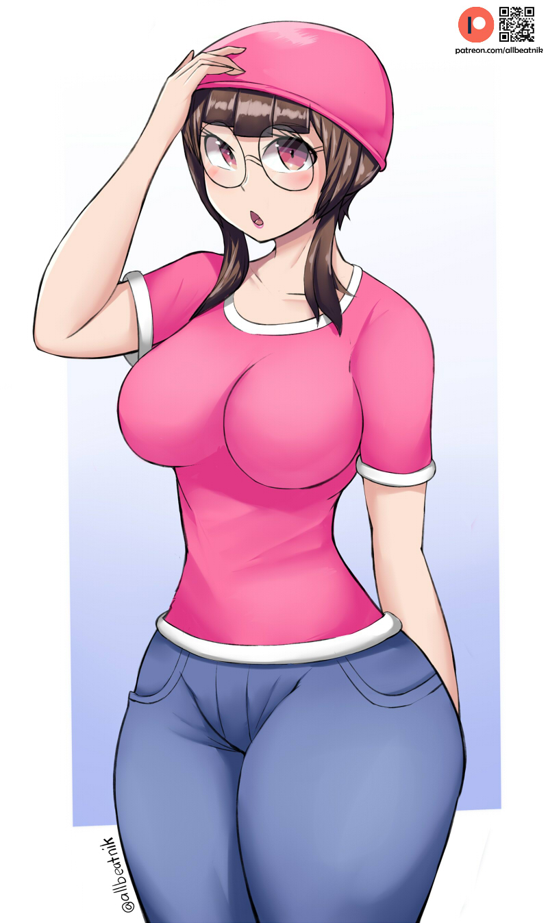 allbeatnik, brown hair, cosplay, family guy, female, glasses, hips, jeans, meg griffin, pink shirt