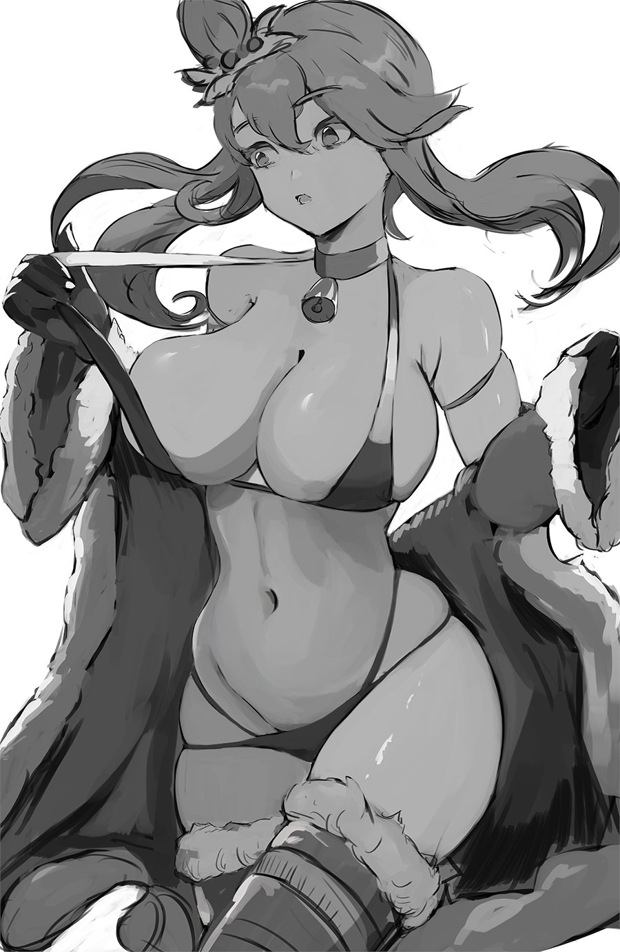 1girls, 2021, alternate breast size, asymmetrical hair, bikini, black and white, breasts, cleavage, coat, facing forward, female, female only, hips, huge breasts, long hair, miraihikari, nintendo, pokemon, pokemon bw, pokemon bw2, preview, simple background, sketch, skyla (pokemon), slim waist, thick thighs, thighs, white background, wide hips, wip, work in progress