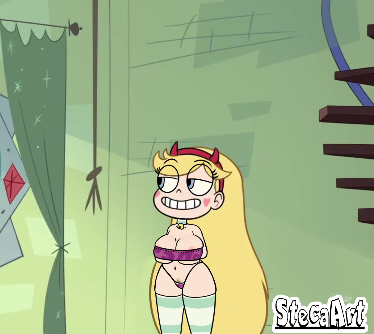 areola slip, breasts, disney, disney channel, disney xd, edit, edited, female, long hair, pubic hair peek, screencap, screenshot, screenshot edit, star butterfly, star vs the forces of evil, steca, thelazyart, underboob
