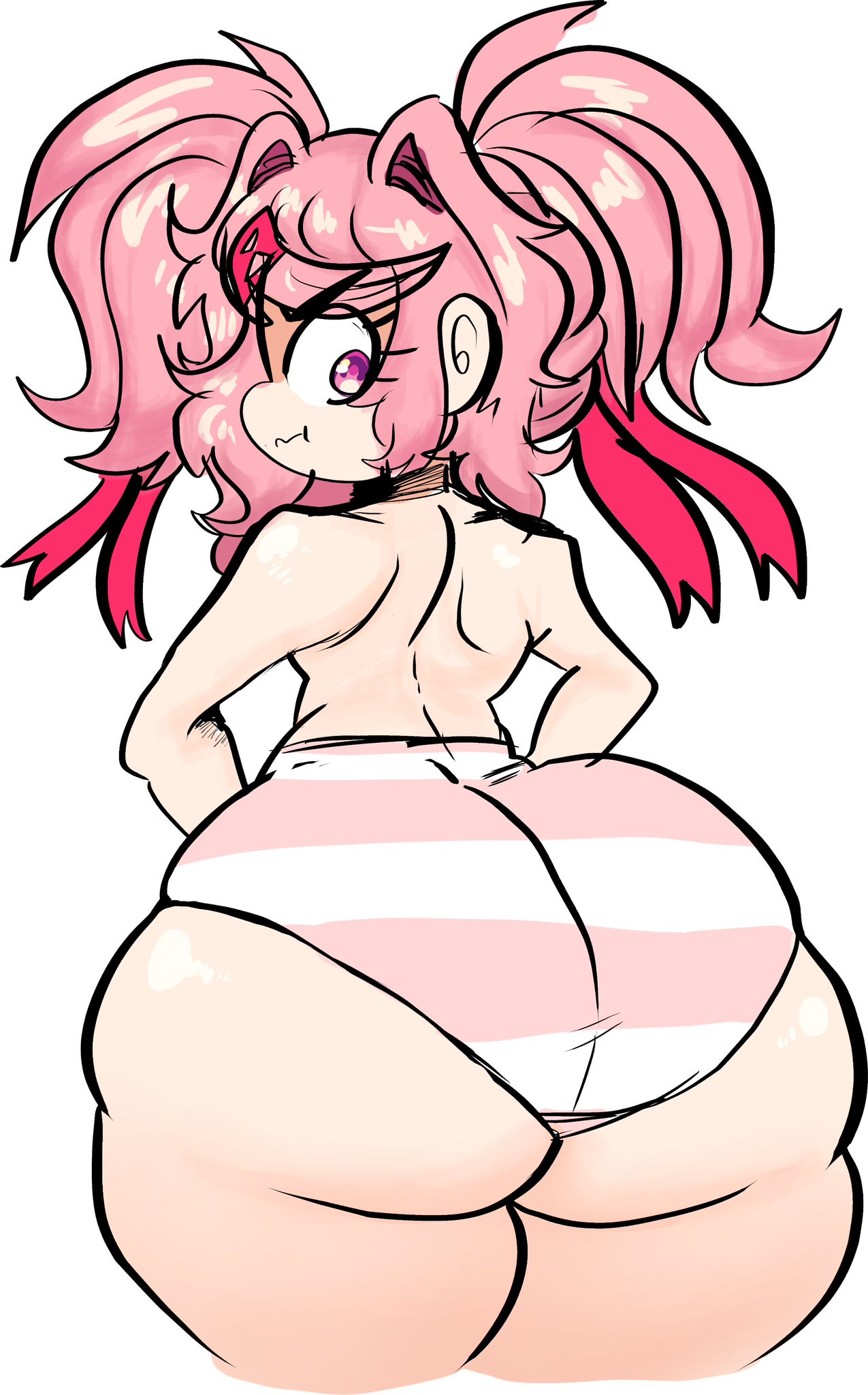 1girls, ass, big ass, bottom heavy, bottomwear, bubble ass, bubble butt, curvy, curvy female, curvy figure, doki doki literature club, fat ass, favorite, female, huge ass, large ass, lemonadepikachu, looking back, natsuki (doki doki literature club), panties, pantsu, pink hair, pink panties, shimapan, short hair, striped panties, thick, thick ass, thick hips, topless, wide hips