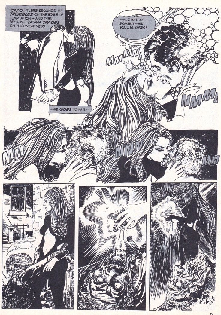 comic demon demon_girl draining_life draining_life-force draining_soul emotionless energy_drain kiss_of_death kissing marvel marvel_comics no_color satana satana_hellstrom seduced succubus temptation