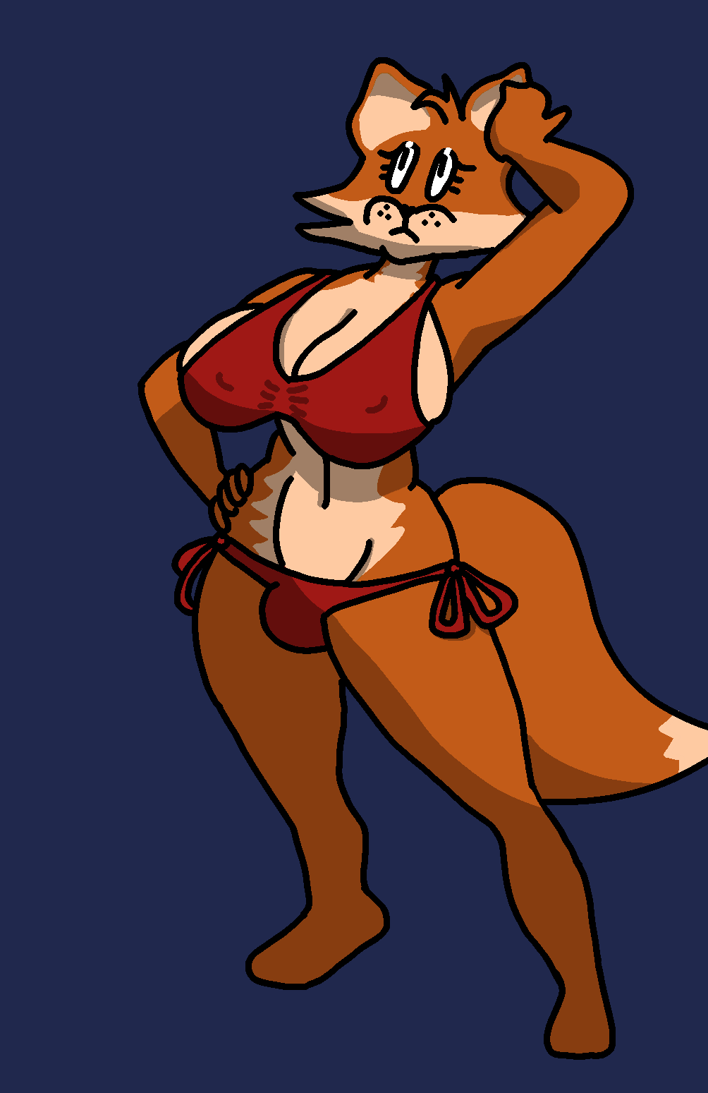 1girls anthro ball_bulge balls balls_in_panties balls_under_clothes big_tail bikini breasts bulge canid canine cleavage clothing erect_nipples flaccid fox futa_only futanari gynomorph hi_res huge_breasts karen_the_fox_(mexicommie) mammal mexicommie nipple_bulge panties panty_bulge penis penis_bulge penis_in_panties penis_under_clothes red_fox solo solo_futa swimwear thick_thighs visible_nipples wide_hips