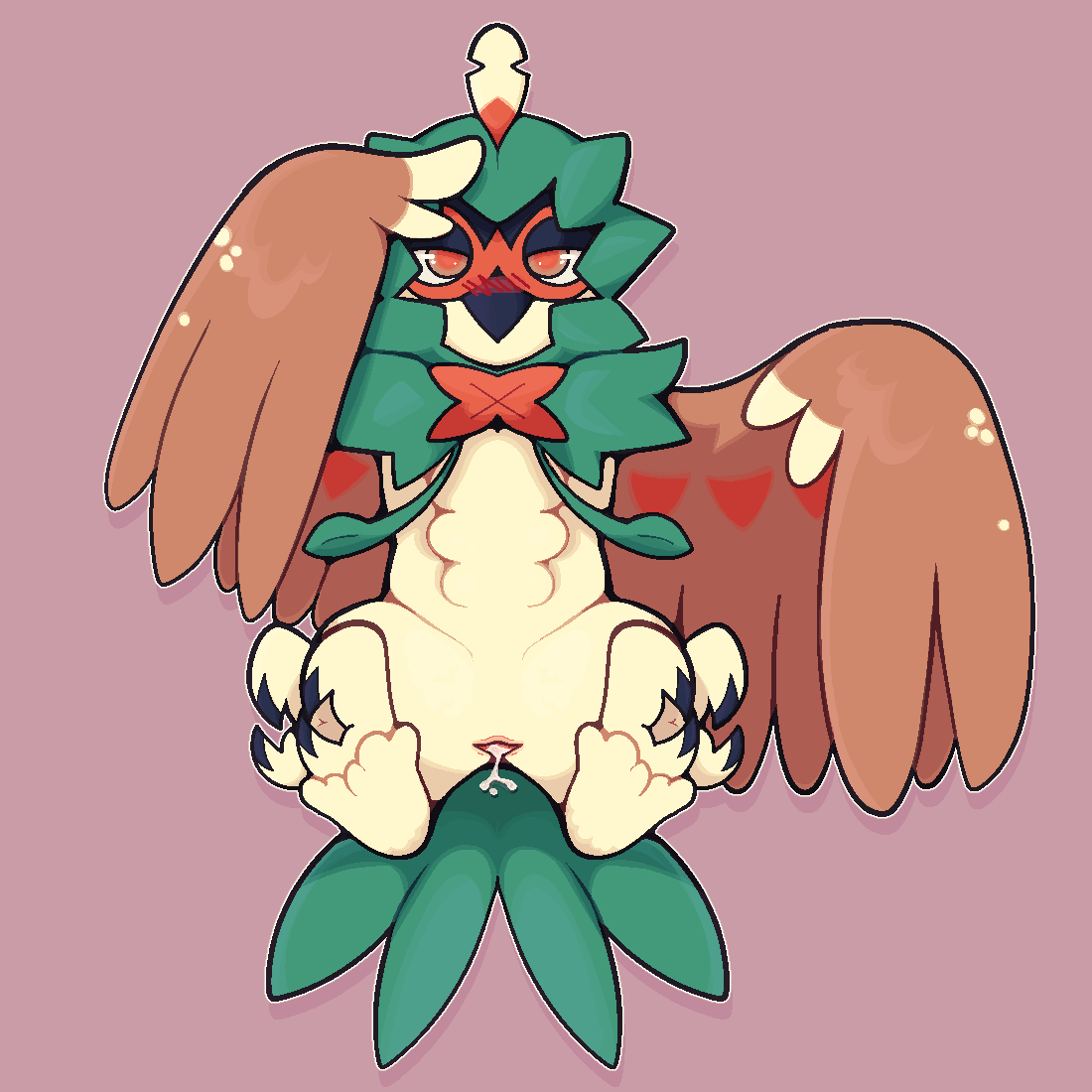 1:1 animal_genitalia avian bird bird_feet bodily_fluids cloaca cum decidueye feathered_wings feathers female female_decidueye feral feralsoren genital_fluids genitals nintendo owl pokémon_(species) pokemon solo tail_feathers video_games wings