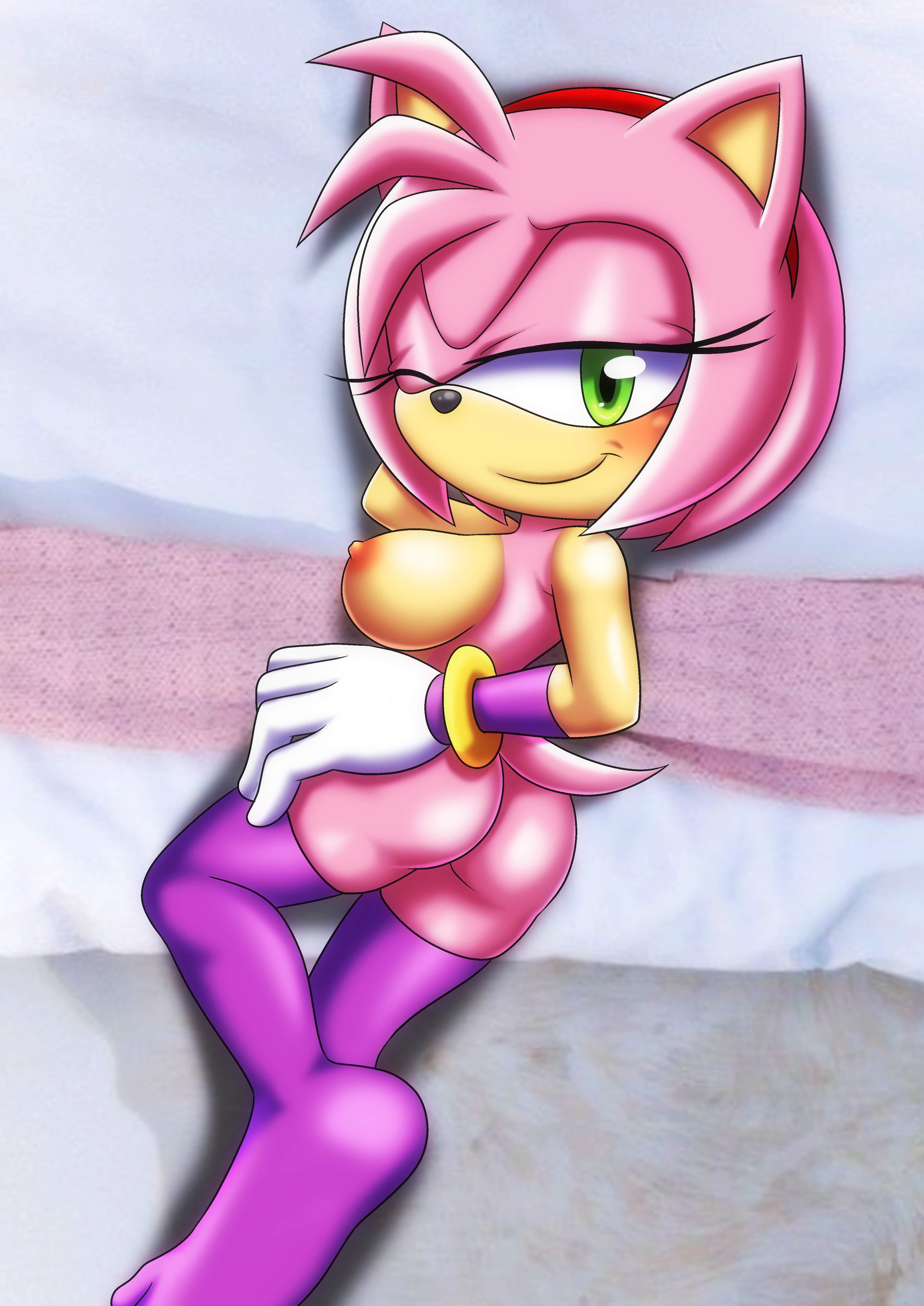 1girls, amy rose, amy rose (boom), anthro, ass, bbmbbf, blush, boomerang (tv network), breasts, cartoon network, female, female only, looking at viewer, mobius unleashed, nude, one eye closed, palcomix, sega, smile, solo, sonic (series), sonic boom, sonic the hedgehog (series)