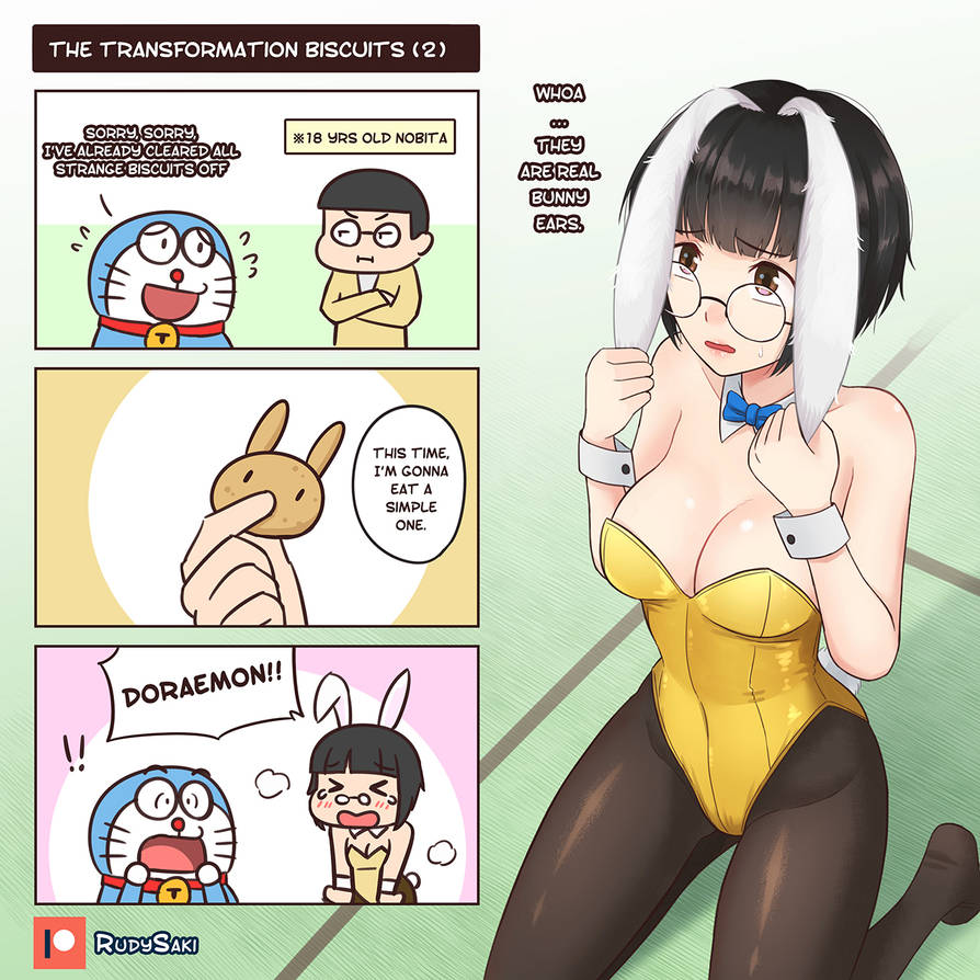 bunny_ears bunny_girl bunnysuit doraemon doraemon_(character) gender_transformation mtf_transformation nobita_nobi rudy_saki rule_63 transformation tsf_4-koma