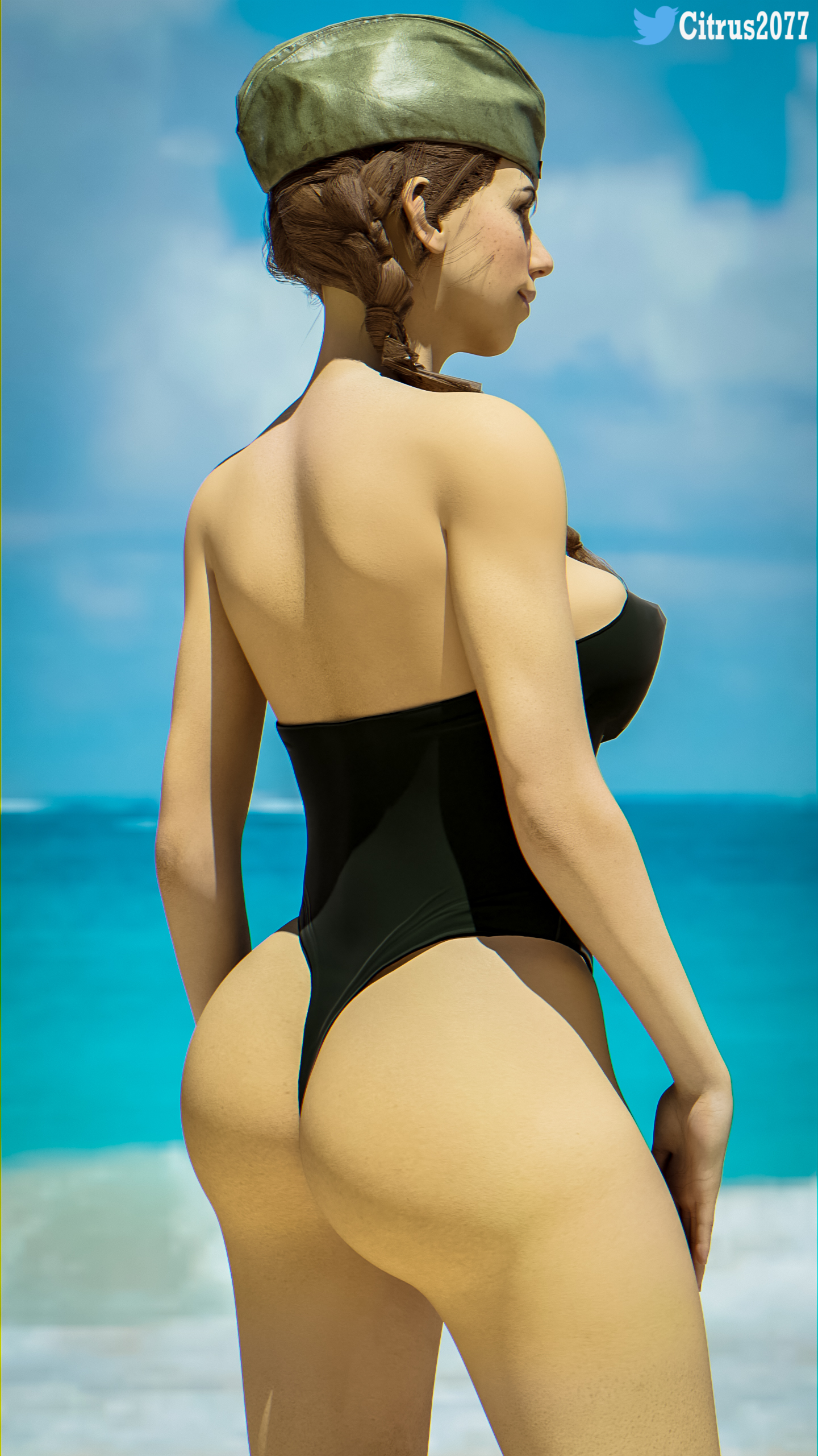 1girls, 3d, ass, beach, blender, blender (software), boobs, breasts, call of duty, call of duty vanguard, citrus2077, female, female only, large ass, one-piece swimsuit, polina petrova, solo, swimsuit, thong, world war 2