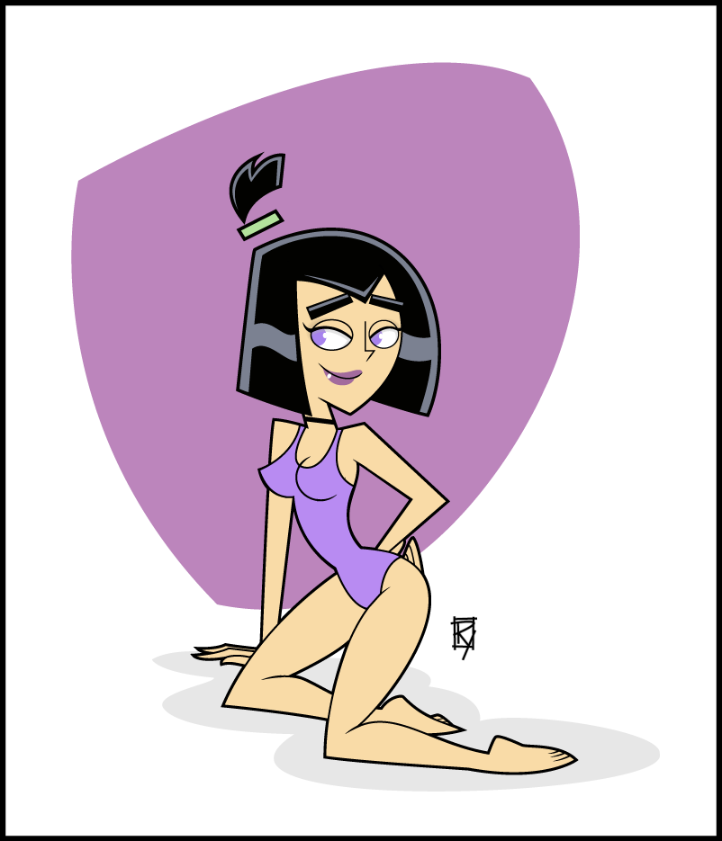 1girls, barefoot, black hair, danny phantom, female, female only, goth girl, nickelodeon, purple eyes, purple lipstick, purple swimsuit, sam manson, sftoon, swimsuit