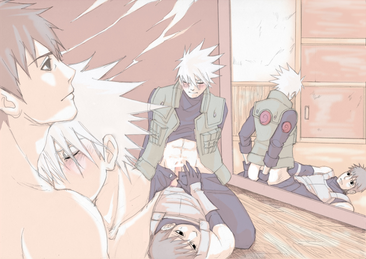 1583ako 2boys anbu_(naruto) brown_hair clothed_sex duo duo_focus gay hatake_kakashi implied_penetration kakashi_hatake male male/male male_only male_penetrated male_penetrating mirror multiple_views naruto naruto_(series) naruto_shippuden on_floor on_top pants shirt shirt_lift silver_hair unmasked vest yamato_(naruto) yaoi