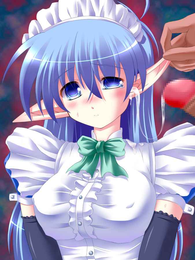 1boy 1girls blue_hair crying cum cum_in_ear cum_inside elf futaba_shion futaba_utane maid penis pointy_ears