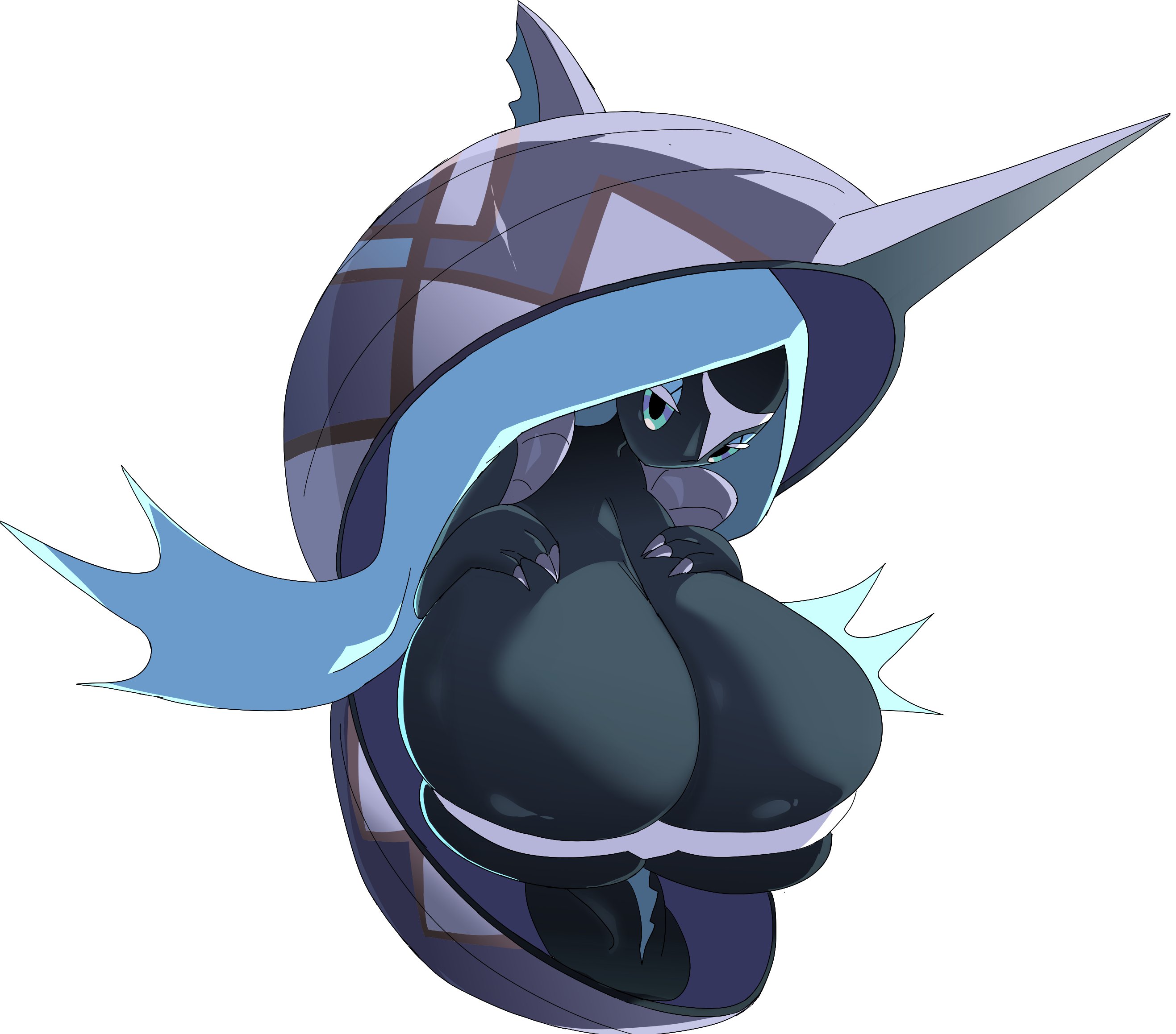 1girls, big boobs, big breasts, black skin, blue eyes, blue hair, boobs, breasts, cyberlord1109, glitchlord8391, huge boobs, huge breasts, legendary pokemon, long hair, nude, nude female, pokemon, pokemon (species), pokemon sm, shell, simple background, skindentation, tapu fini