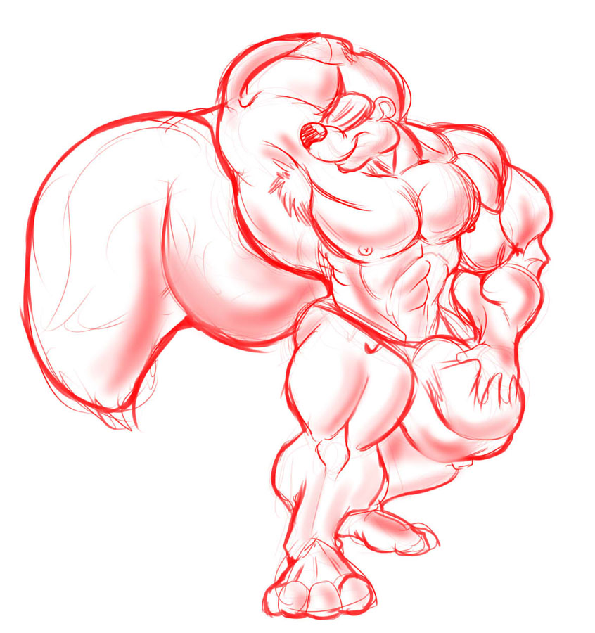 anthro front_view huge_muscles male male_only muscular_male pitu_le_pew pose smooth_fur solo standing tagme