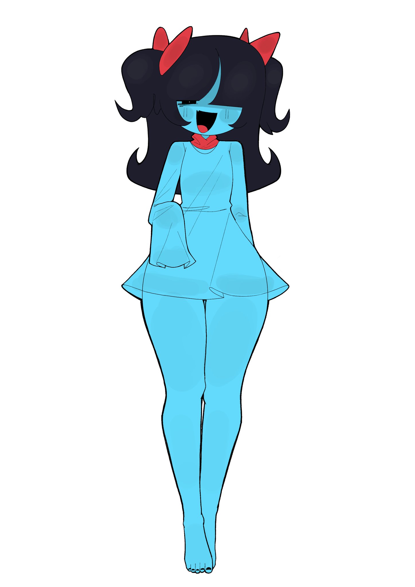 2d, aged up, aqua (deltarune), black hair, deltarune, deltarune chapter 5, feet, hss dada, short dress, sleeves past wrists, small breasts, tagme, white background