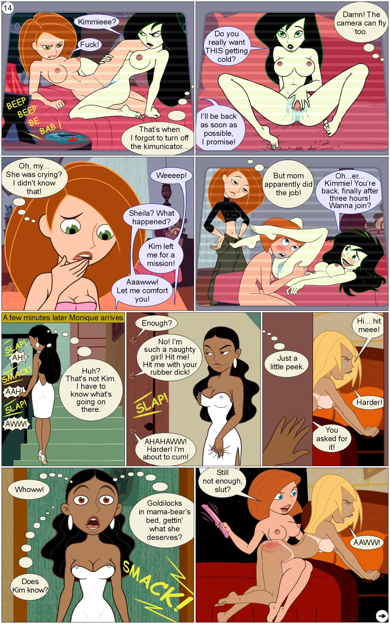 ann_possible breasts cleavage comic disney disney_channel female female_only gagala human kim_possible kimberly_ann_possible monique_(kim_possible) multiple_females multiple_girls nipples oh,_betty! page_14 pussy shego straight_hair strapless_dress tagme tribadism vivian_porter