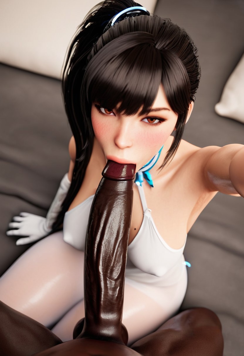 1boy, 1girls, 3d, 3d (artwork), 3d model, 3d render, ai generated, android, android girl, azataai, balls, black hair, blowjob, dark skin, dark-skinned male, deep blowjob, deepthroat, erection, eve (stellar blade), fellatio, female, fringe hair, hand on head, head grab, huge cock, inexperienced, interracial, lewd, light skin, light-skinned female, lips on penis, long hair, looking up, male, oral, pale skin, pale-skinned female, penis, petite, ponytail, pulling out, realistic, skin suit (stellar blade), skinsuit, slim, stellar blade, sucking penis, sweatdrop, uncensored