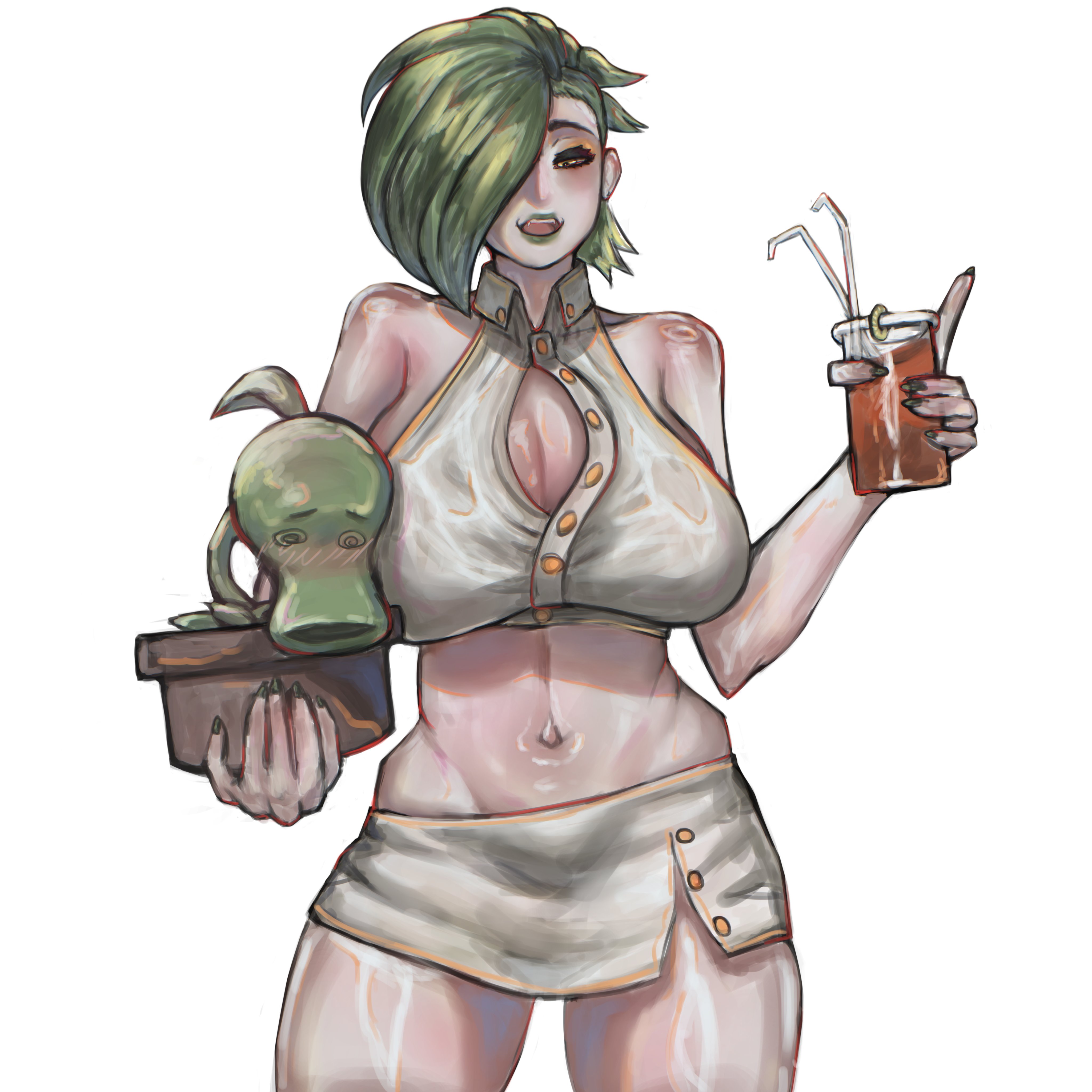 1boy, 1girls, aluc4rd, breasts, electronic arts, female, human, humanized, male, peablaze (leafpaw), peashooter (pvz), plants vs zombies, popcap, popcap games, pvz, size difference, video game, video game character