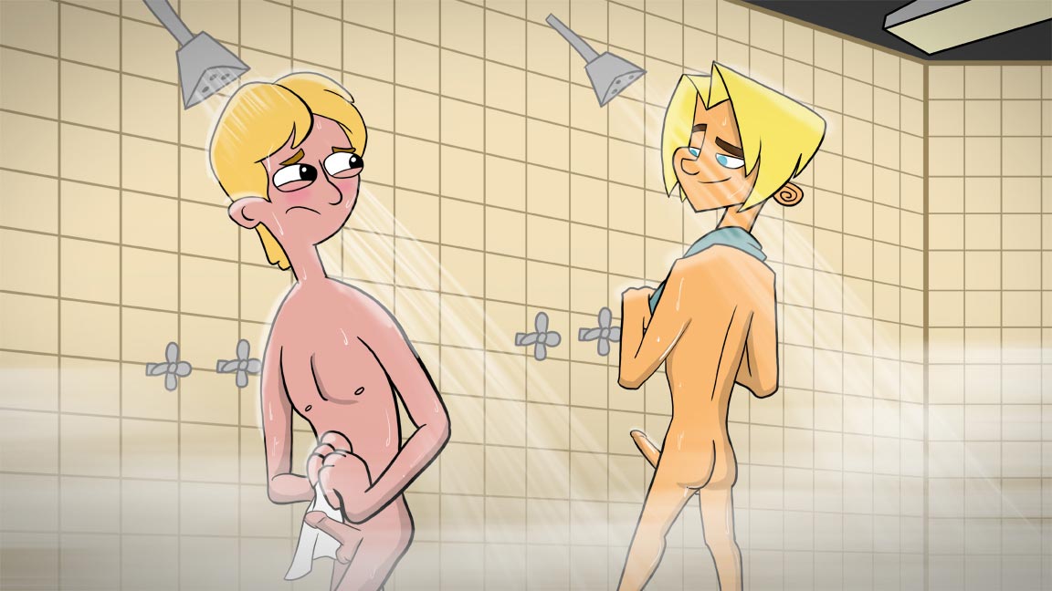 blush cartoon_network cartoonking crossover disney erection gay gil_nexdor human jeremy_johnson johnny_test_(series) looking_at_another male male_only multiple_males penis phineas_and_ferb shower