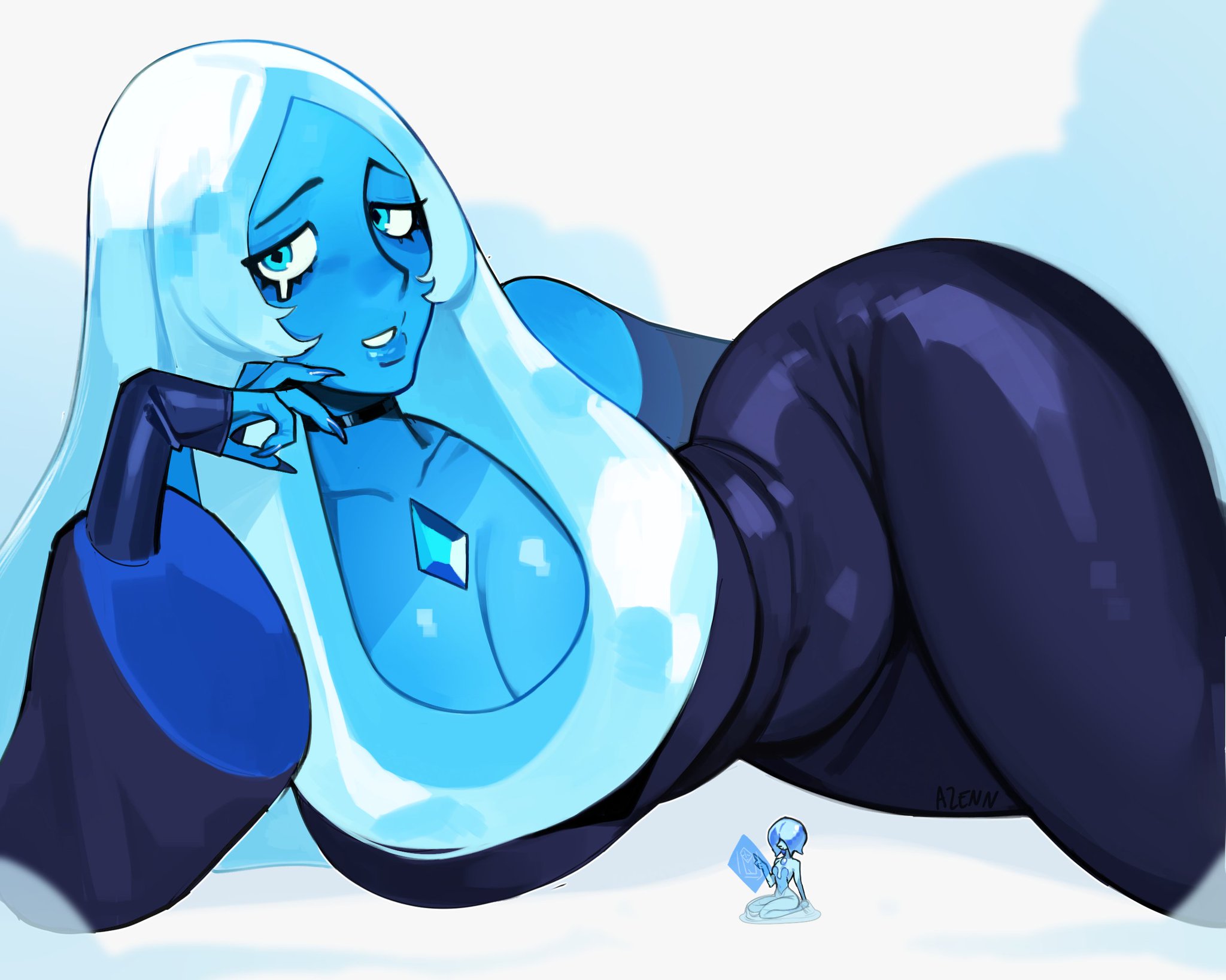 2020s, 2026, 2d, 2d (artwork), 2d artwork, 2girls, 5 fingers, alien, alien girl, alien humanoid, alien only, artist request, belly, big boobs, big breasts, big hips, big thighs, big tits, big titties, blue body, blue diamond (steven universe), blue eyes, blue eyes female, blue hair, blue hair female, blue pearl (steven universe), blue skin, blue skinned female, boobs, breasts, cartoon, cartoon character, cartoon milf, cartoon network, cleavage, clothed, clothed female, clothes, curvy, curvy body, curvy female, curvy figure, curvy hips, curvy thighs, digital drawing (artwork), digital media, digital media (artwork), eyebrows, eyelashes, eyes, eyes open, female, female focus, female only, fingernails, fingers, gem, gem (species), gemstone, giantess, girl, hips, hourglass figure, hourglass figured female, humanoid, laying, laying down, laying on side, light body, light skin, light skin female, light skinned, light skinned female, light-skinned female, lying, lying on back, lying on side, macro, macro female, macro/micro, micro, micro female, mommy, nails, non-human, sexually suggestive, sexy, sexy body, sexy female, simple background, slim, slim female, slim girl, smile, smiling, smiling at viewer, steven universe, suggestive, suggestive look, suggestive posing, thick hips, thick thighs, thighs, tits, voluptuous, voluptuous body, voluptuous female, warner bros, warner brothers, wide hips, wide thighs