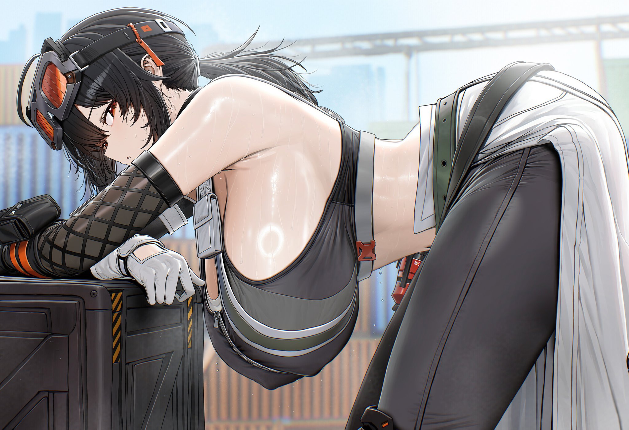 1girls, 2020s, 2026, 2d, 2d (artwork), 2d artwork, 5 fingers, ai, ai art, ai assisted, ai generated, ai-created, armwear, belly, belly button, belobog heavy industries, big boobs, big breasts, big tits, big titties, black hair female, boobs, breasts, butt, clothed, clothed female, clothes, cropped legs, curvy, curvy body, curvy female, curvy figure, detailed background, digital drawing (artwork), digital media, digital media (artwork), ears, eyebrows, eyelashes, eyes, eyes open, female focus, female only, fingers, fishnet armwear, glove, gloves, grace howard, hanging breasts, headgear, headwear, hips, hoyoverse, human, human female, humanoid, large boobs, large breasts, large tits, light body, light skin, light-skinned female, mihoyo, mihoyo technology (shanghai) co. ltd., mikayori, mommy, nipple bulge, no dialogue, no text, red eyes, red eyes female, revealing clothes, revealing clothing, revealing outfit, sexually suggestive, sexy, sexy body, sexy female, shiny, shiny breasts, shiny clothes, shiny skin, side boob, sideboob, slim, slim female, slim girl, suggestive, suggestive look, suggestive pose, suggestive posing, thighs, tied hair, tits, voluptuous, voluptuous body, voluptuous female, zenless zone zero, zipper