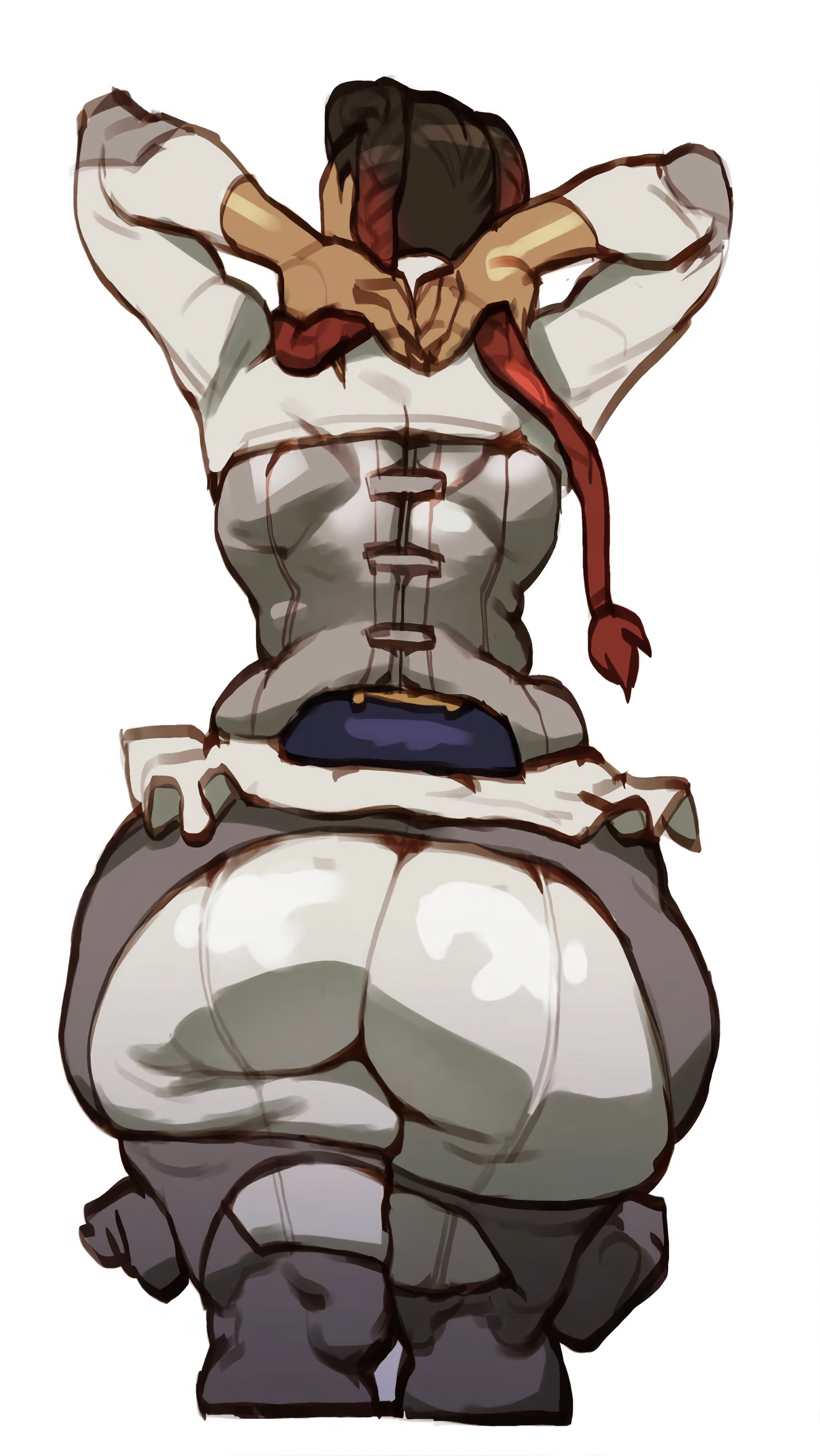 2d, apex legends, ass, belt, big ass, big butt, bursting butt, bursting clothes, fat ass, female, gigantic ass, gigantic butt, loba (apex legends), outgrowing clothes, simple background, skin tight, skin tight suit, stretched clothing, thick, thick ass, thick hips, thick legs, thick thighs, tight clothes, tight clothing, tight pants, tights, tod0231, unknown artist, viewed from behind, viewed from below