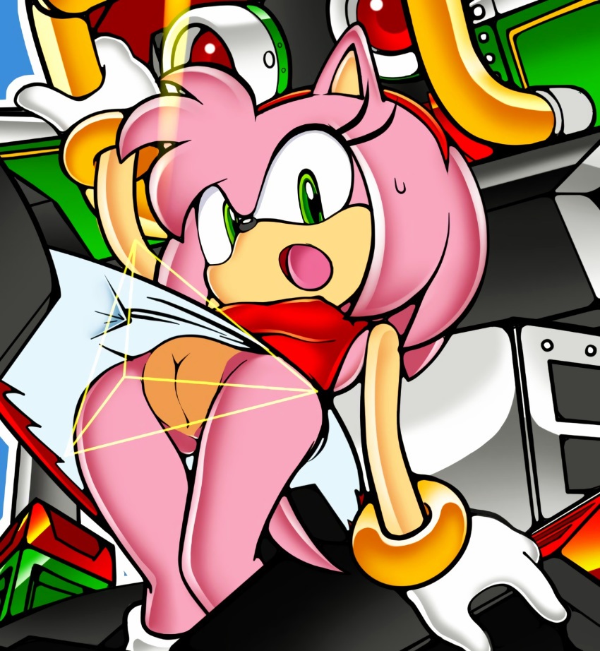 amy_rose cameltoe clothing cute going_commando hotred innie_pussy mobian_(species) no_panties pink_fur pink_hair robot sega sonic_(series) sonic_adventure sonic_the_hedgehog_(series) style_parody thigh_gap uekawa_style vagina virgin zero_(sonic)