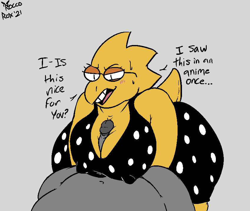 alphys anthro anthro_focus ass bent_over big_breasts big_butt blush bodily_fluids breast_play breasts buckteeth cleavage clothed clothing dialogue dress duo english_text erection eyewear faceless_character faceless_male female female_focus front_view fully_clothed genitals glasses grey_body grey_skin huge_breasts huge_butt huge_hips human human_on_anthro humanoid_genitalia humanoid_penis interspecies lizard male male/female mammal navel nipple_outline nipples non-mammal_breasts non-mammal_nipples open_mouth paizuri penis polka_dots reptile roccorox scales scalie sex short_tail simple_background solo_focus stuttering sweat teeth text thick_tail titjob undertale undertale_(series) wide_hips yellow_body yellow_scales