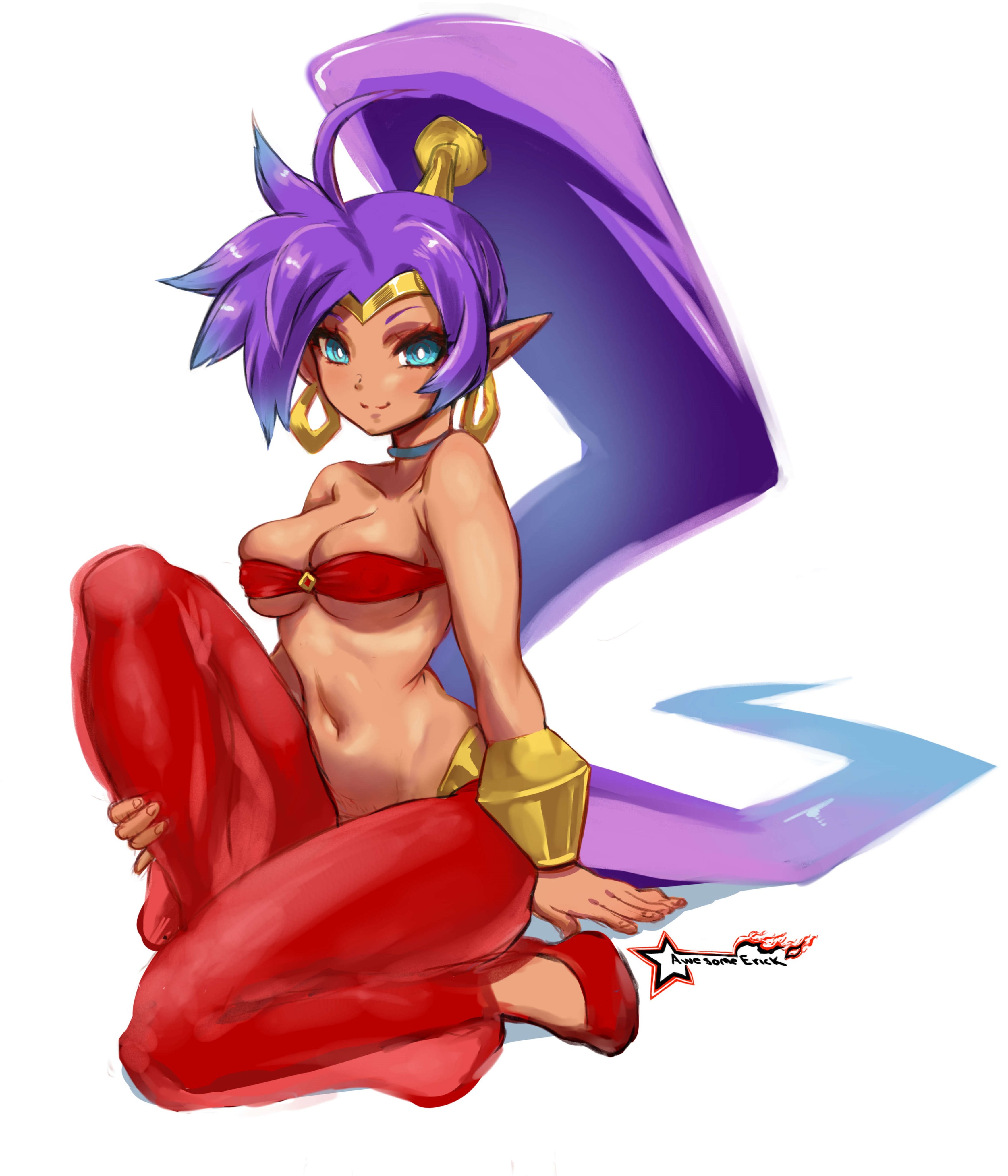 awesomeerix, dark skin, dark-skinned female, female, shantae, shantae (character), smooth skin, solo, solo female, solo focus