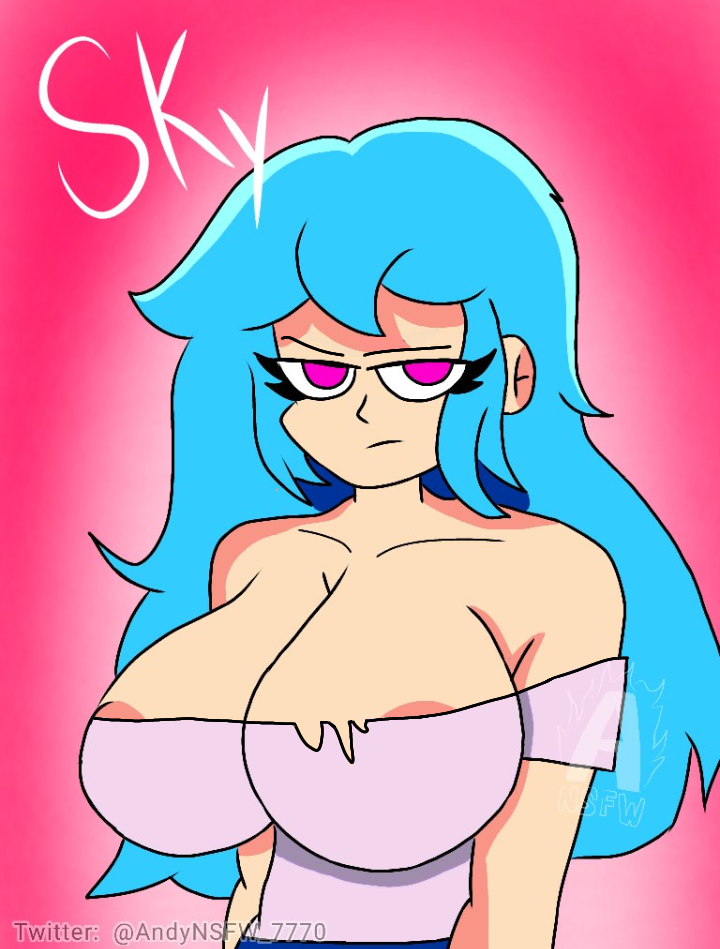 andynsfw_7770 blue_hair disappointed eyebrows_raised female friday_night_funkin huge_breasts original_sky_(friday_night_funkin) ripped_clothing sky_(friday_night_funkin) tagme