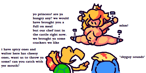 1girls 2boys big_ass big_breasts big_butt blonde_hair bondage breasts casual casual_conversation chained chubby chubby_female comedy dialogue english_text fat_ass female funny humor koopa_troopa large_ass large_breasts large_thighs larger_female looking_at_another male mario_(series) multiple_boys nintendo nipples nude panting princess_peach puffy_pussy pussy shortstack shy_guy simple_background sleepyslut text unexpectedly_good white_background wholesome