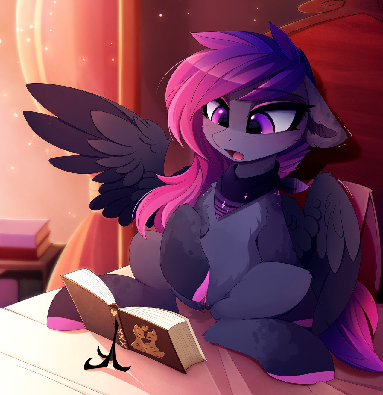 bat_pony book corruptedluna equid equine fan_character female feral genitals hi_res hooves horse magnaluna mammal masturbation my_little_pony orgasm pony pussy solo