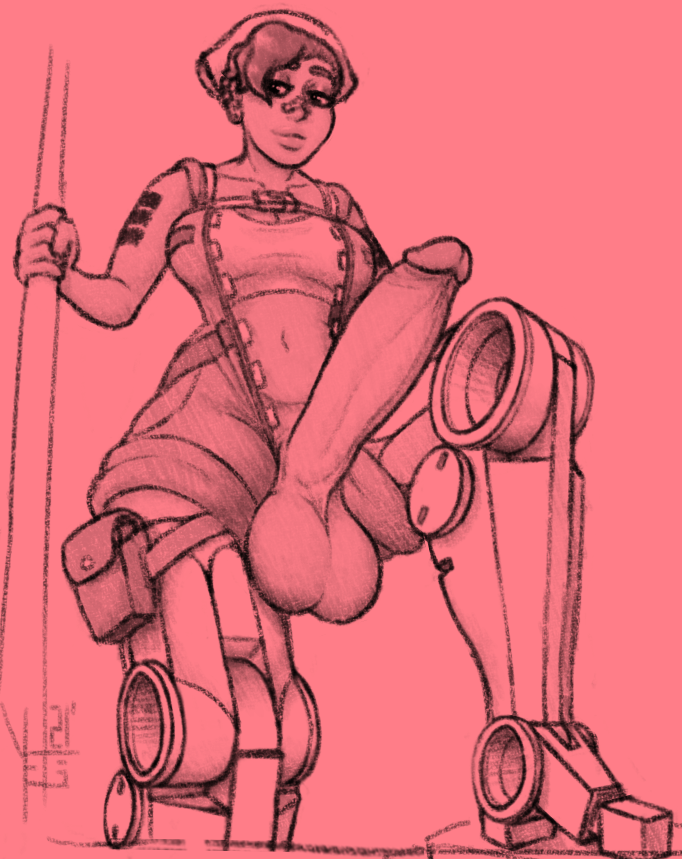 1futa 2021 balls big_balls big_penis breasts clothed clothing erection futa_only futanari huge_cock human kinktober monochrome mostly_clothed oc original_character penis prosthetic prosthetic_leg robotic_legs short_hair sketch smooth_balls smooth_penis solo standing sydney_(yetig) wide_hips yetig