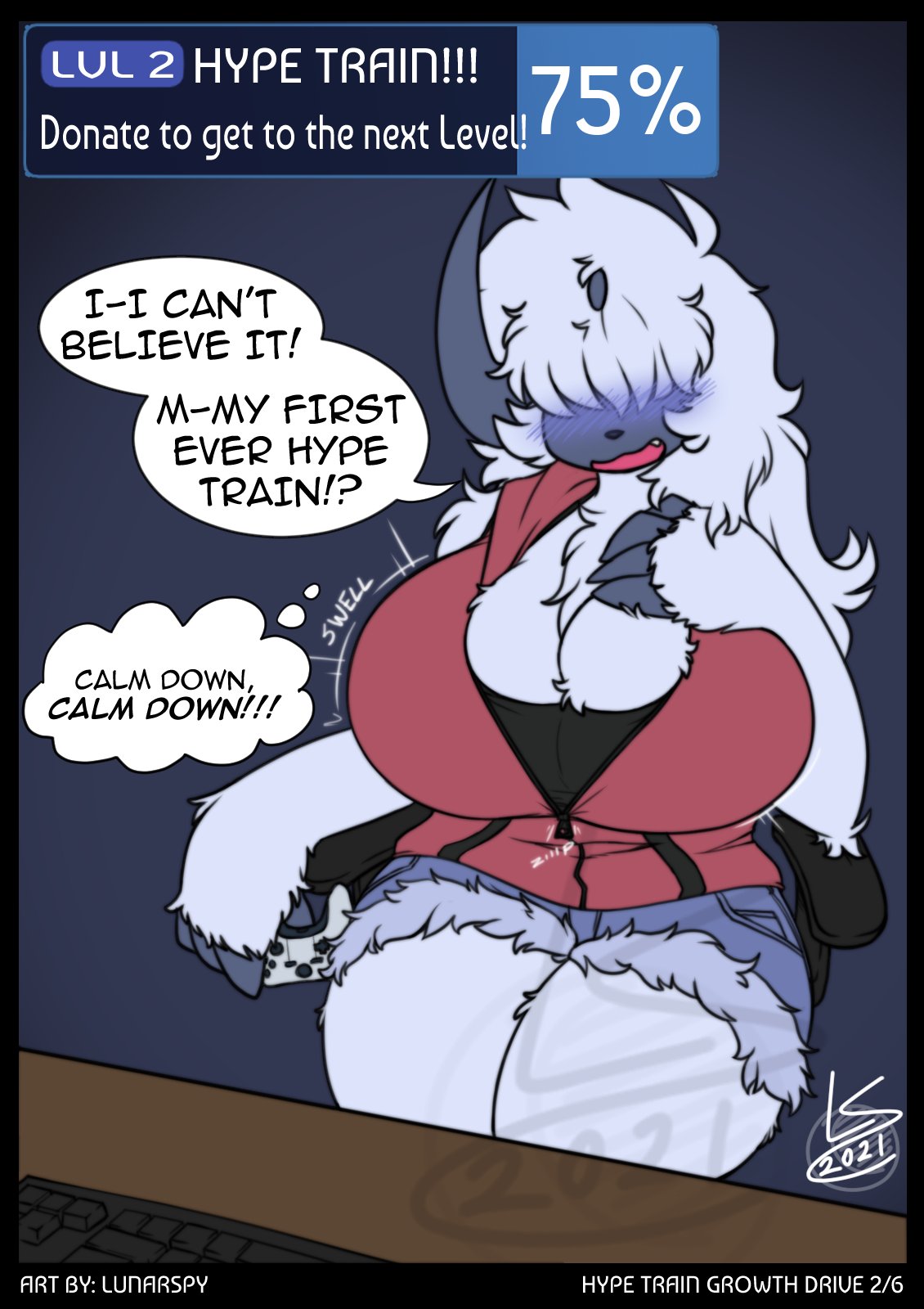 2021 absol anthro anthro_only big_breasts breast_expansion cleavage cynthia_(lunarspy) female furry huge_breasts lunarspy nintendo pokemon pokemon_(species) streaming tagme zipper