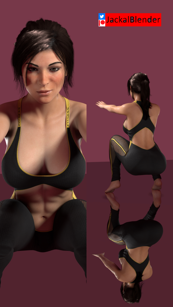 1girls 3d ass ass_focus blender breasts cleavage crouching female female_only lara_croft lara_croft_(survivor) looking_at_viewer mustard_sfm pose posing rear_view reflection reflective_floor seductive smirk solo sportswear squatting tomb_raider