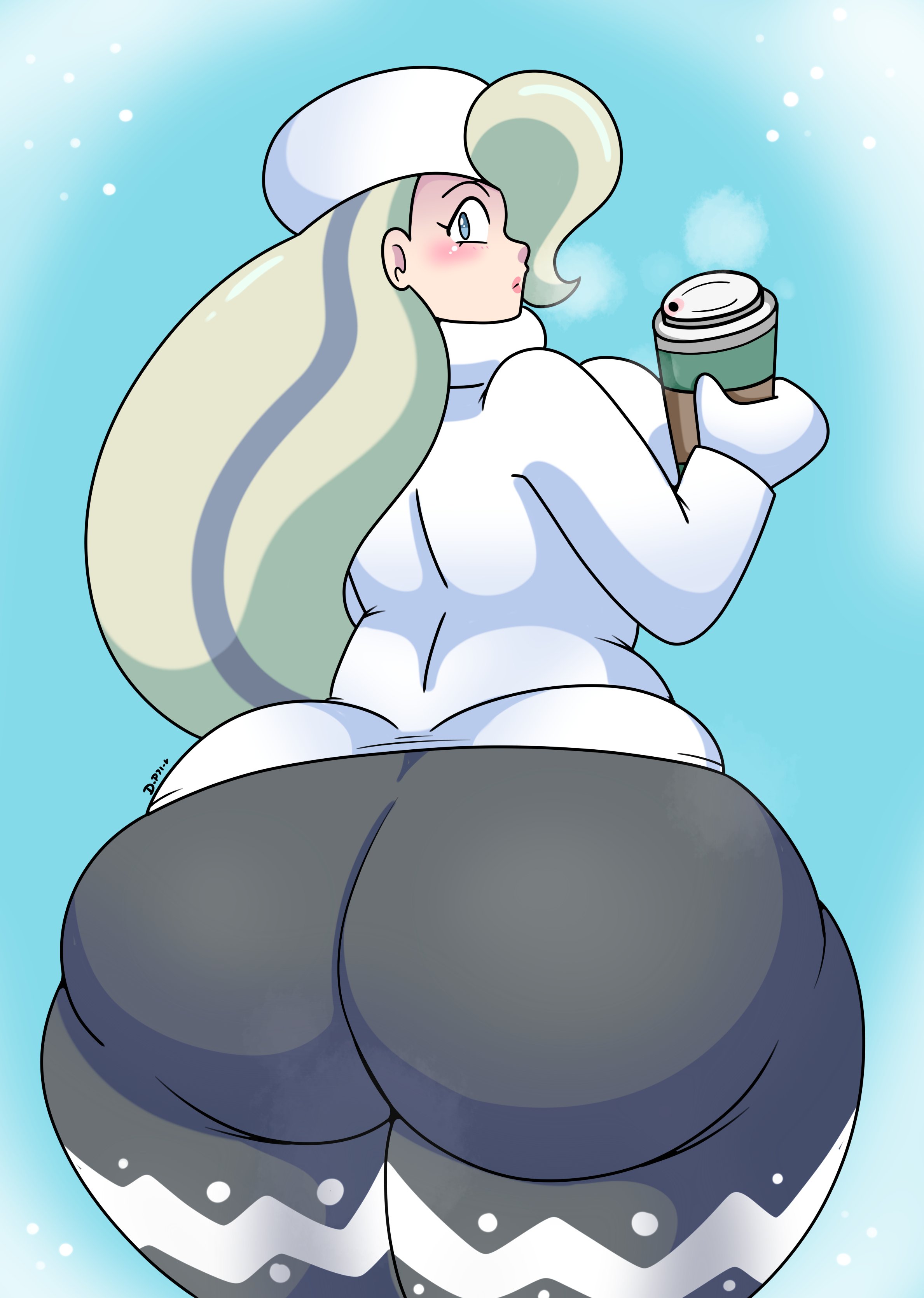 1girls, ass, back, back view, bubble ass, bubble butt, chubby, clothed, clothes, clothing, daisy-pink71, fat ass, female, female only, fully clothed, huge ass, looking back, melony (pokemon), pokemon, pokemon ss, solo, standing, thick ass, thick thighs, wide hips