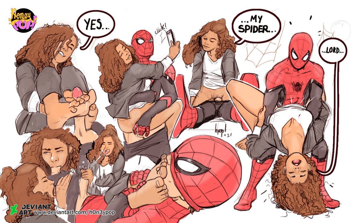 1boy, 1girls, barefoot, brown hair, cowgirl position, cum, cumming, curly hair, dark skin, dark-skinned female, dialogue, erection, feet, fellatio, female, female on top, foot fetish, footjob, handjob, light skin, light-skinned male, male, marvel, marvel cinematic universe, michelle jones, missionary position, oral, oral sex, penetration, penis, peter parker, pussy, riding, selfie, sex, smartphone, spider-man, spider-man (series), straight, tagme (artist), text, vaginal penetration, zendaya
