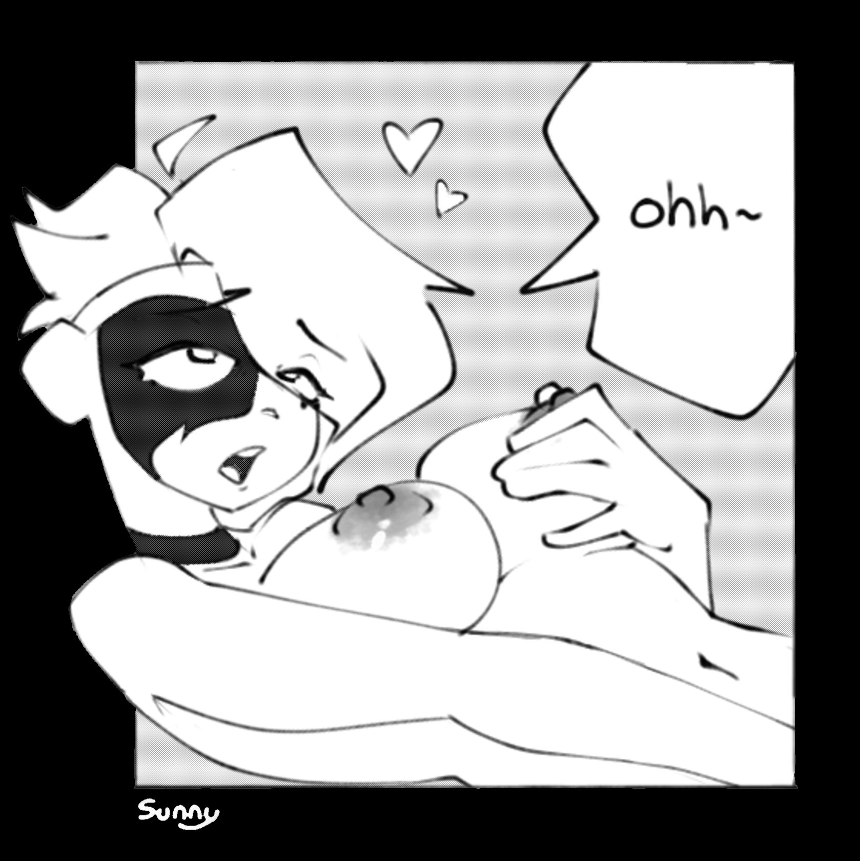 1girls, boobs, brawl stars, comic, lumi (brawl stars), mask, masturbation, monochrome, nipples, solo, sunny11