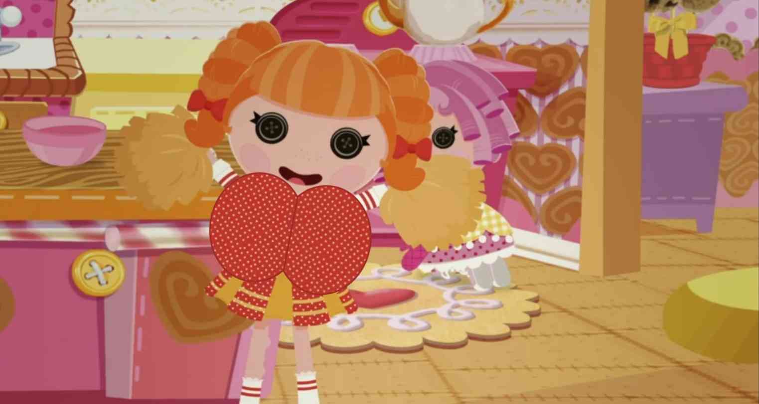 2girls button_eyes character_in_background cheerleader crumbs_sugar_cookie edit huge_breasts lalaloopsy mga_entertainment orange_hair peppy_pom_poms pom_poms ragdoll screenshot_edit