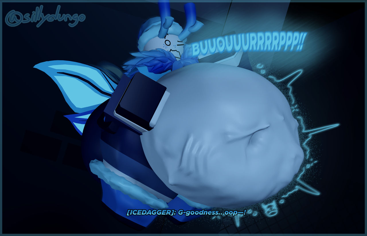annoyed, antlers, belch, belly, big belly, big thighs, bones, bones in stomach, burp, burp fetish, burping, dialogue, icedagger (phighting), oc, phighting, post-vore, roblox, robloxian, stomach noises, vore, vore belly, white body