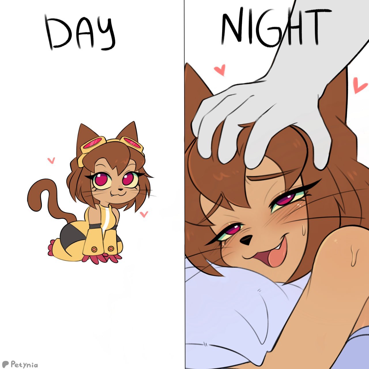furry furry_female gameoverse head_grab kit_(gameoverse) kit_bodega meme_reference on_bed sfw shove text