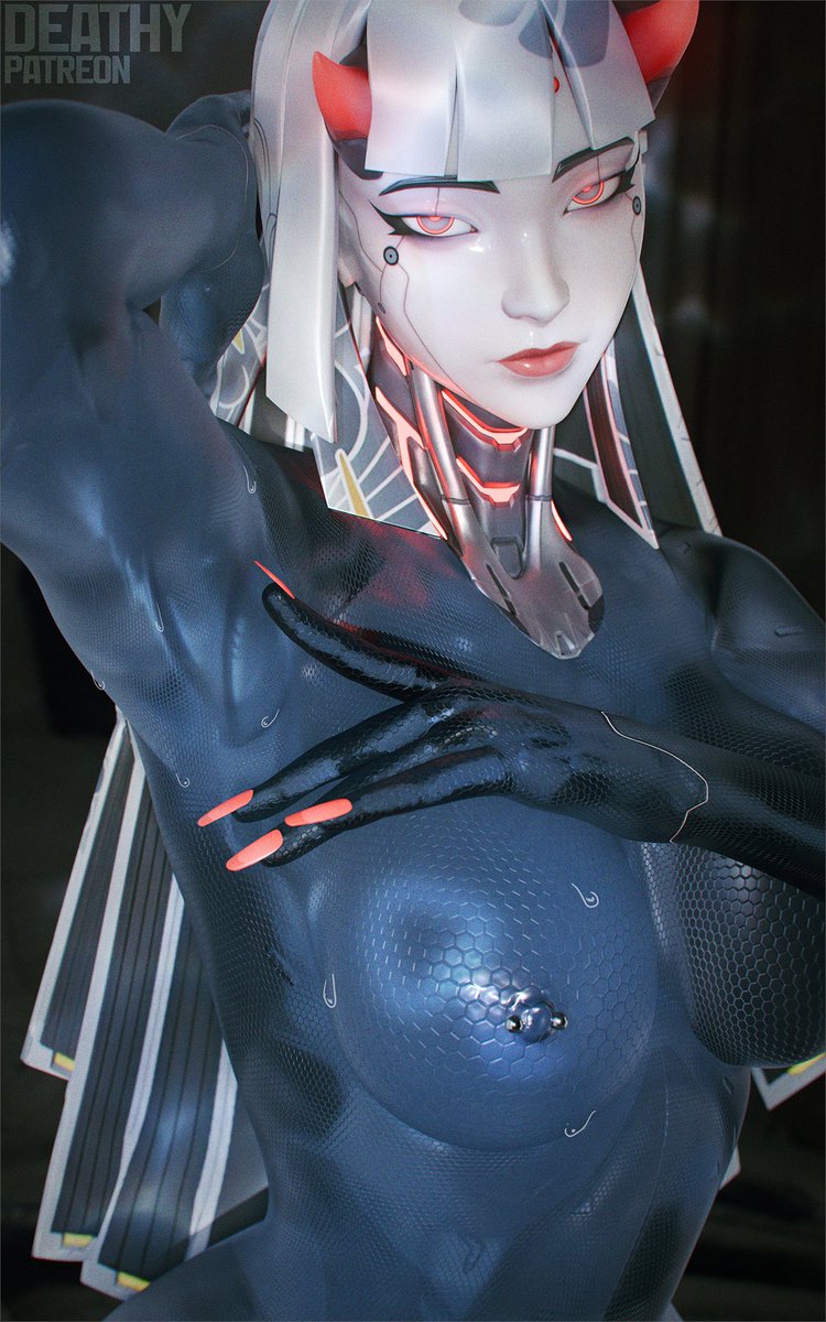 1girls, 3d, 3d (artwork), 3d model, 3d render, android, android girl, armpit fetish, armpit focus, armpits, big breasts, blizzard entertainment, breasts, deathy, dzooworks, erect nipples, female, female only, horns, huge breasts, nail polish, naked, naked female, nipple piercing, nipples, nude, nude female, overwatch, overwatch 2, pierced nipples, piercing, piercings, red eyes, red lips, red nails, round breasts, shion (overwatch), solo, solo female, sweat, sweatdrop, sweating, sweaty, sweaty armpits, sweaty body, sweaty breasts