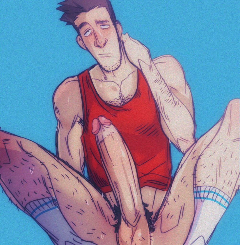 1boy, balls, bara, big balls, big penis, boner, erection, gay, gay male, hairy, male, male only, muscles, muscular, penis, solo, solo male, throatpussy, yaoi