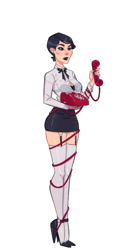 1girls assa_(kink_inc.) assistant black_lipstick character_sheet clothed_female corded_phone dress_shirt female female_only garter_belt_leggings garter_straps gothic heels holding_phone kink_inc. long_legs maid model_sheet navy_blue_eyes navy_blue_hair nutaku phone shirt_unbuttoned short_hair slim_waist small_skirt solo stockings tender_troupe thin_female transparent_background